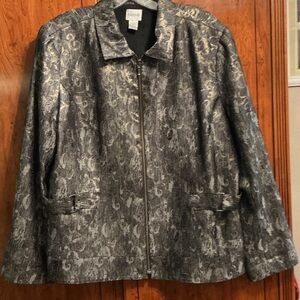 Chico's Metallic Black and Silver Zip Jacket